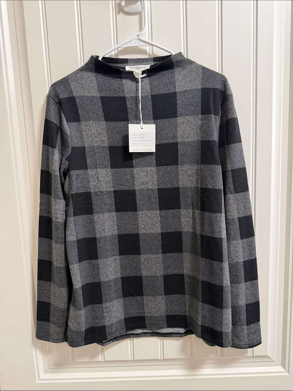 beachlunchlounge Black & Gray Plaid Turtleneck Sweater/Soft and Cozy!